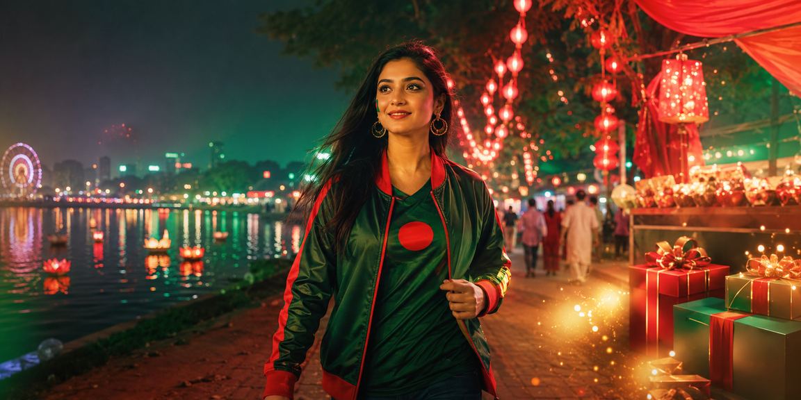 Celebrate bonuses during cricket betting in Dhaka, creating a festive red-green atmosphere